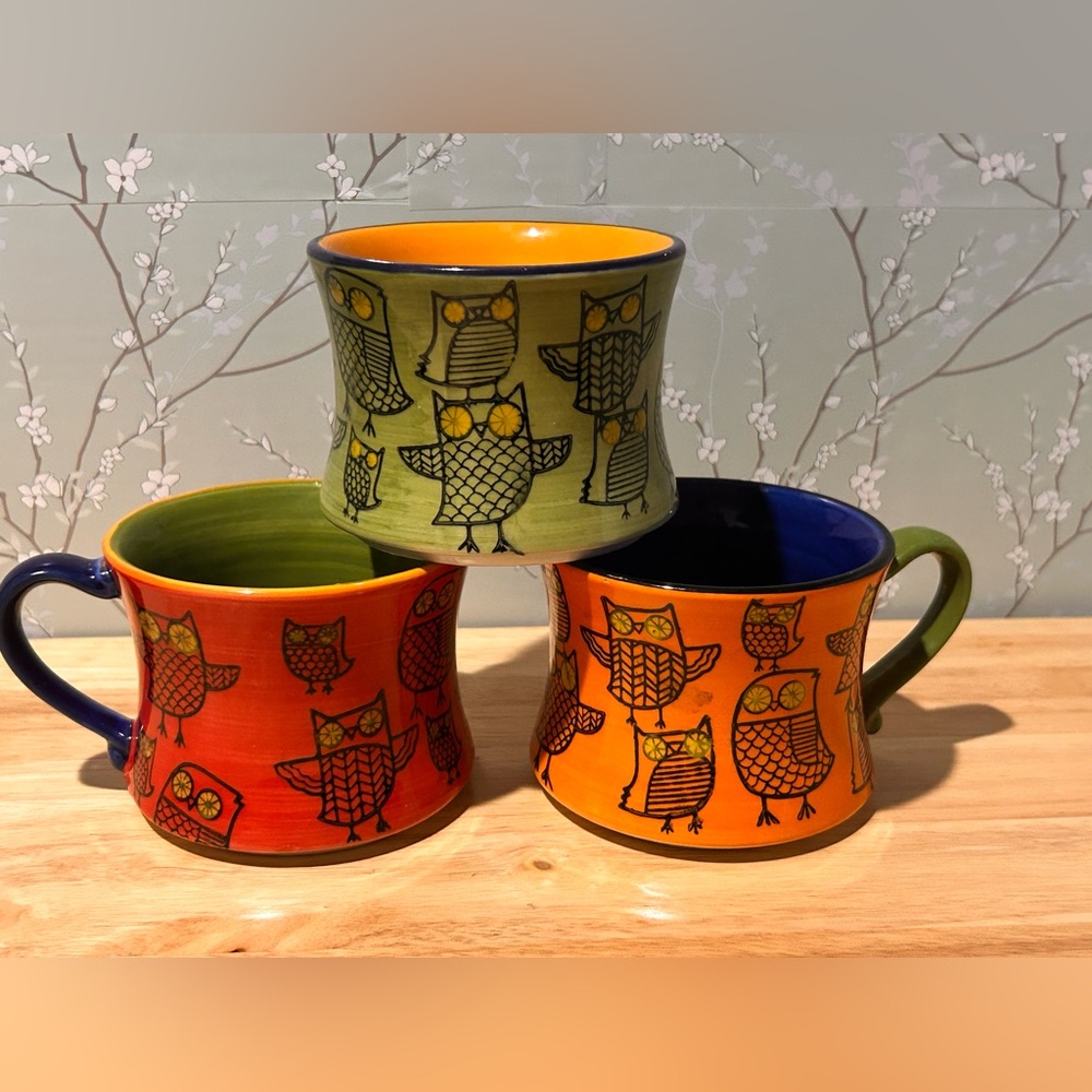 Vintage Pier 1 Imports Stacking Stoneware Mugs- Set of 3